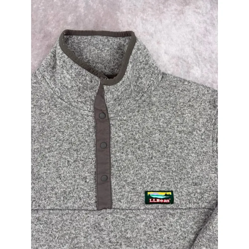 L.L.Bean Men’s M Sweater Fleece Snap Neck Pullover Gray